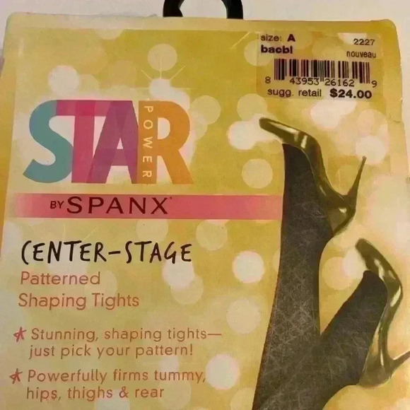 Woman’s Star Power Center Stage Patterned Tights By Spanx Size A in Black-New - Picture 2 of 3